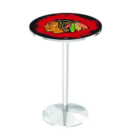 Holland Bar Stool Co 36" Chrome Chicago Blackhawks Pub Table L214C3628ChiHwk-R